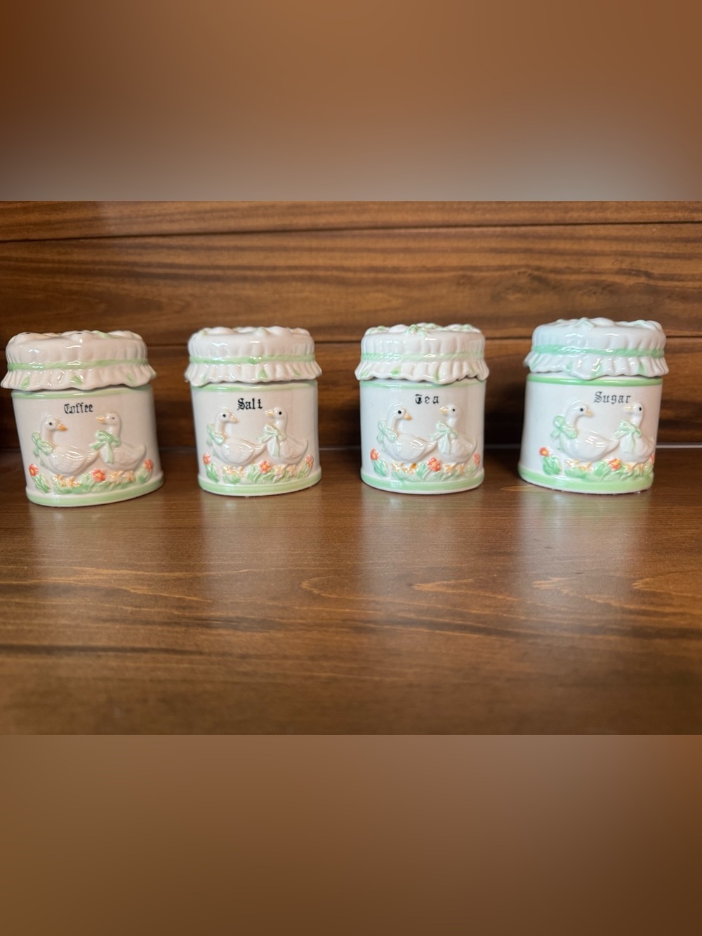 Vintage Ceramic country goose Canister set of 4 - cottage core